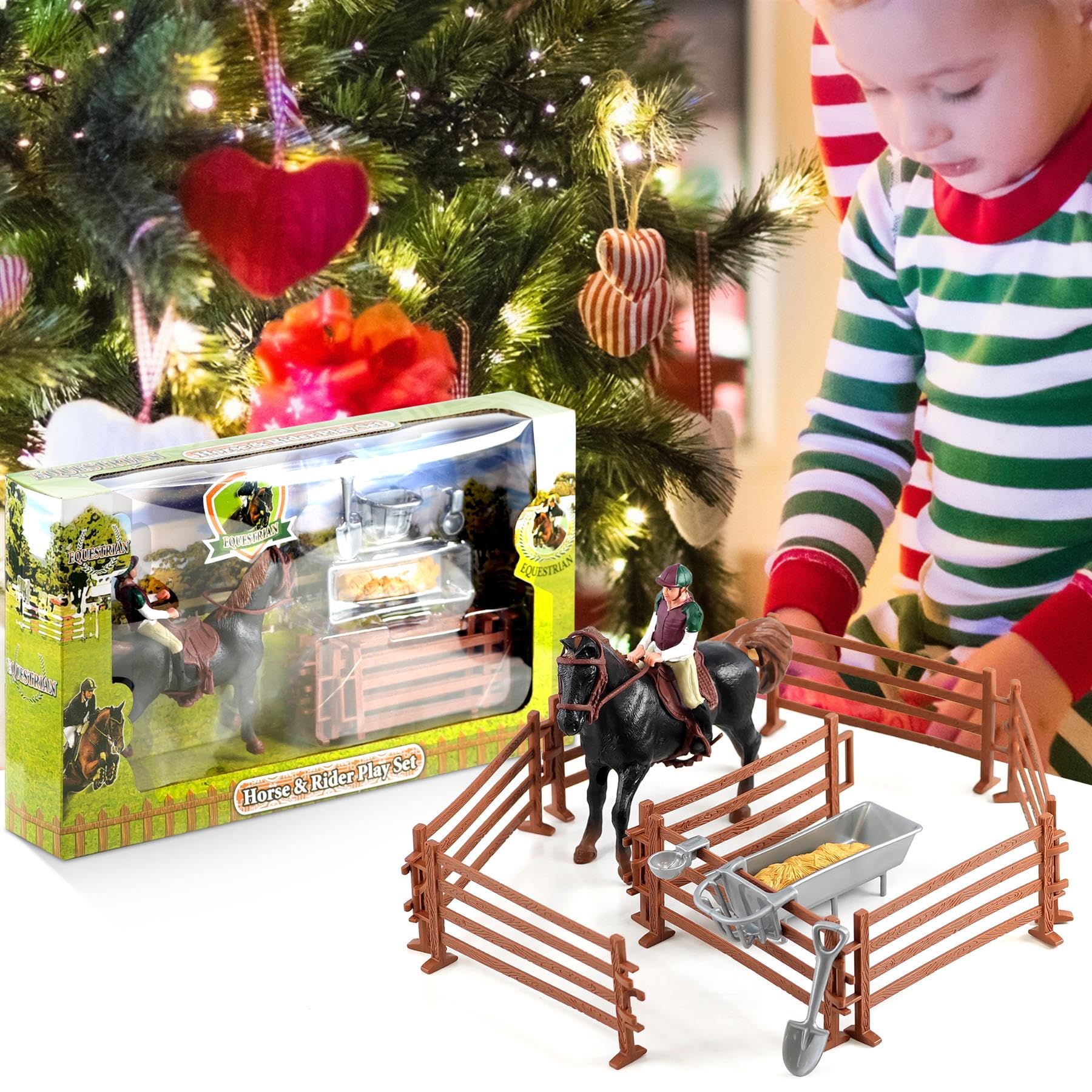 The Magic Toy Shop Horse and Rider Playset with 14 Pieces, Complete with Yard Fence, Trough, Tools - Image 2