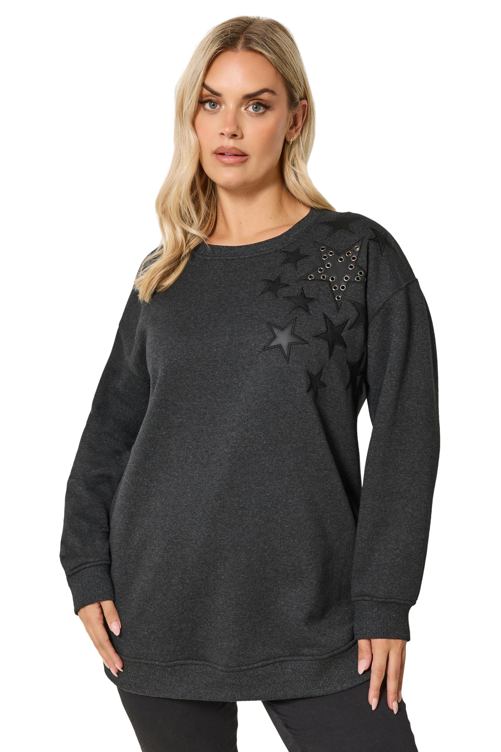 Yours Women's Sweatshirt - Eyelet Star Detail - Grey - Size 20