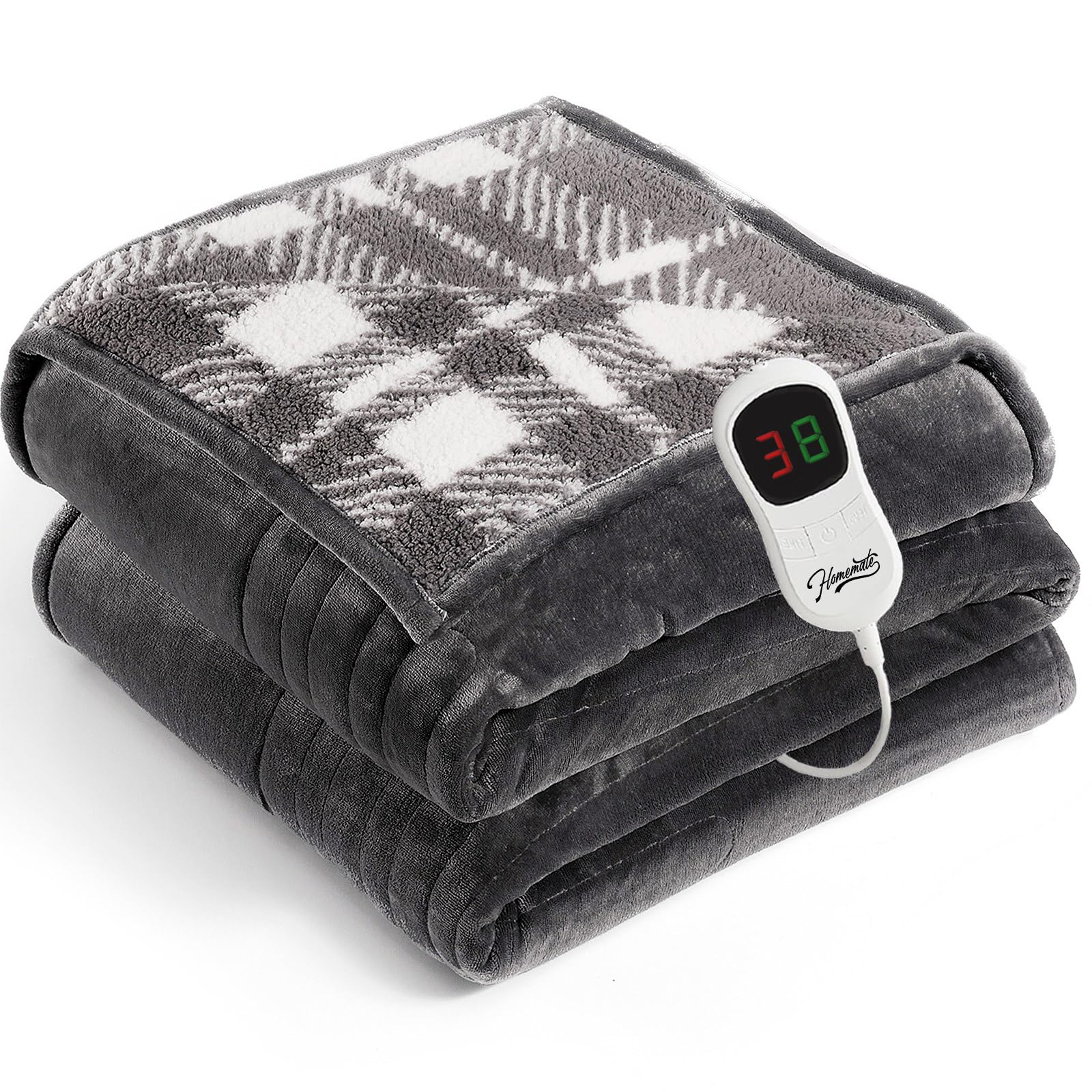 Homemate Electric Blanket Corded Heated Throw 8HR Timer Overheat Protection