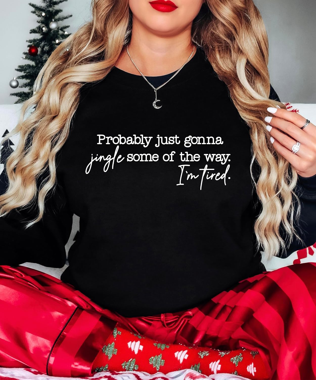 Olive Loves Apple Jingle Some of The Way I'm Tired Christmas Sweatshirt Funny Holiday Sweater for Women