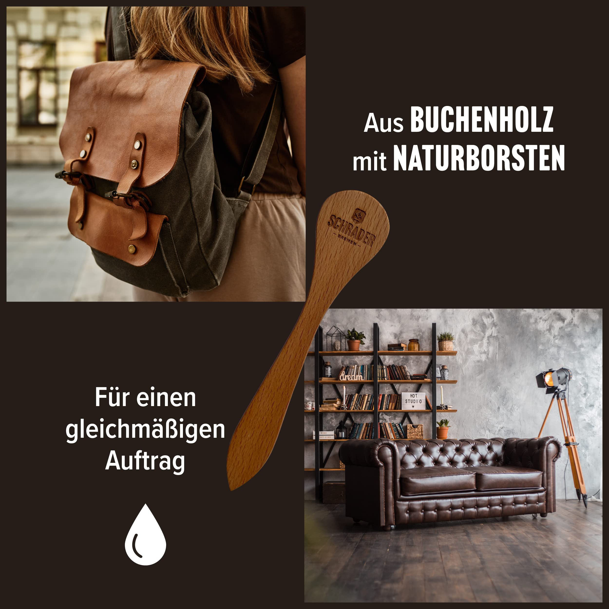 SCHRADER Lederfett farblos - Lederpflege für Glattleder, Schuhe, Motorradbekleidung - einzel & als Set mit Tiegelbürste - Made in Germany
