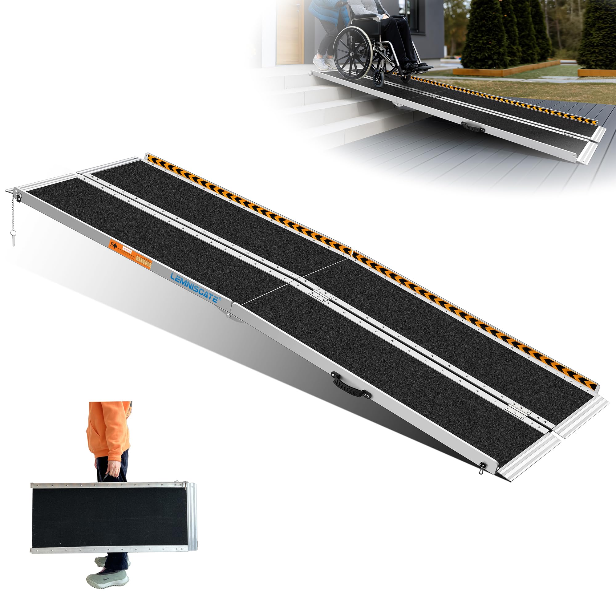 LEMNISCATE 8FT Wheelchair Ramp, Anti-Slip Portable Aluminum Ramps for Home, 800 LBS Capacity Folding Handicap Threshold Wheel Chair Ramps for Home, Entry, Steps, Stairs, Doorways, Curbs, Shed, Car