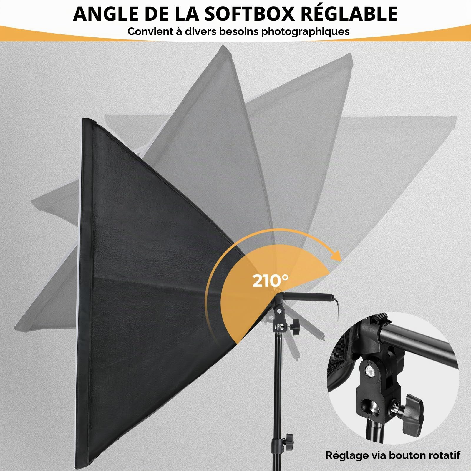 Kit Softbox Éclairage Photographie, 2 Softbox 50x70cm, 2 Ampoules LED, 2m Support Réglable, Kit Équipement de Studio pour Vidéo/Produits/Rétraits, Éclairage Doux Uniforme