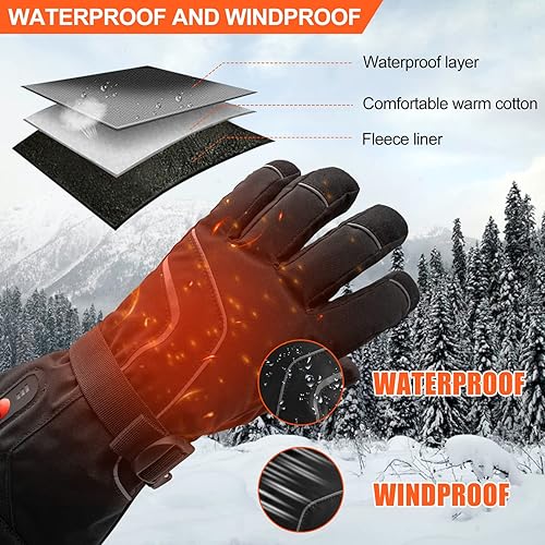 Miniatura 5 de Guantes calefactables para hombres y mujeres, con pilas, recargables, impermeables, resistentes al viento, para pantalla táctil, calentadores de