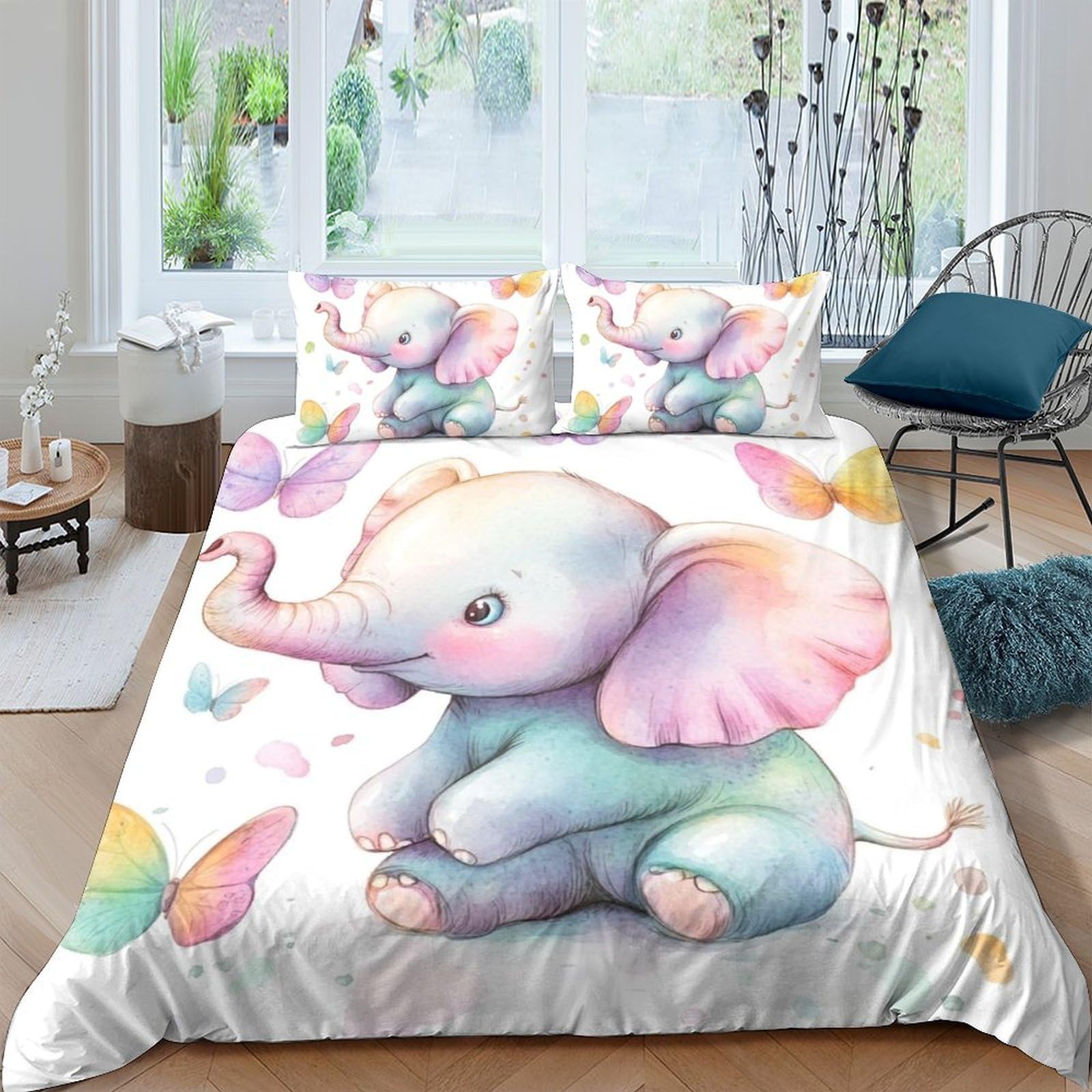 Ctjqhvkz Style-5 3D Printed Cute Watercolor Elephant Fitted Sheet Microfiber Soft Pastel Butterfly Bed Cover For Bedroom Guest Room Mattress Protection Decor Single（135X200cm）