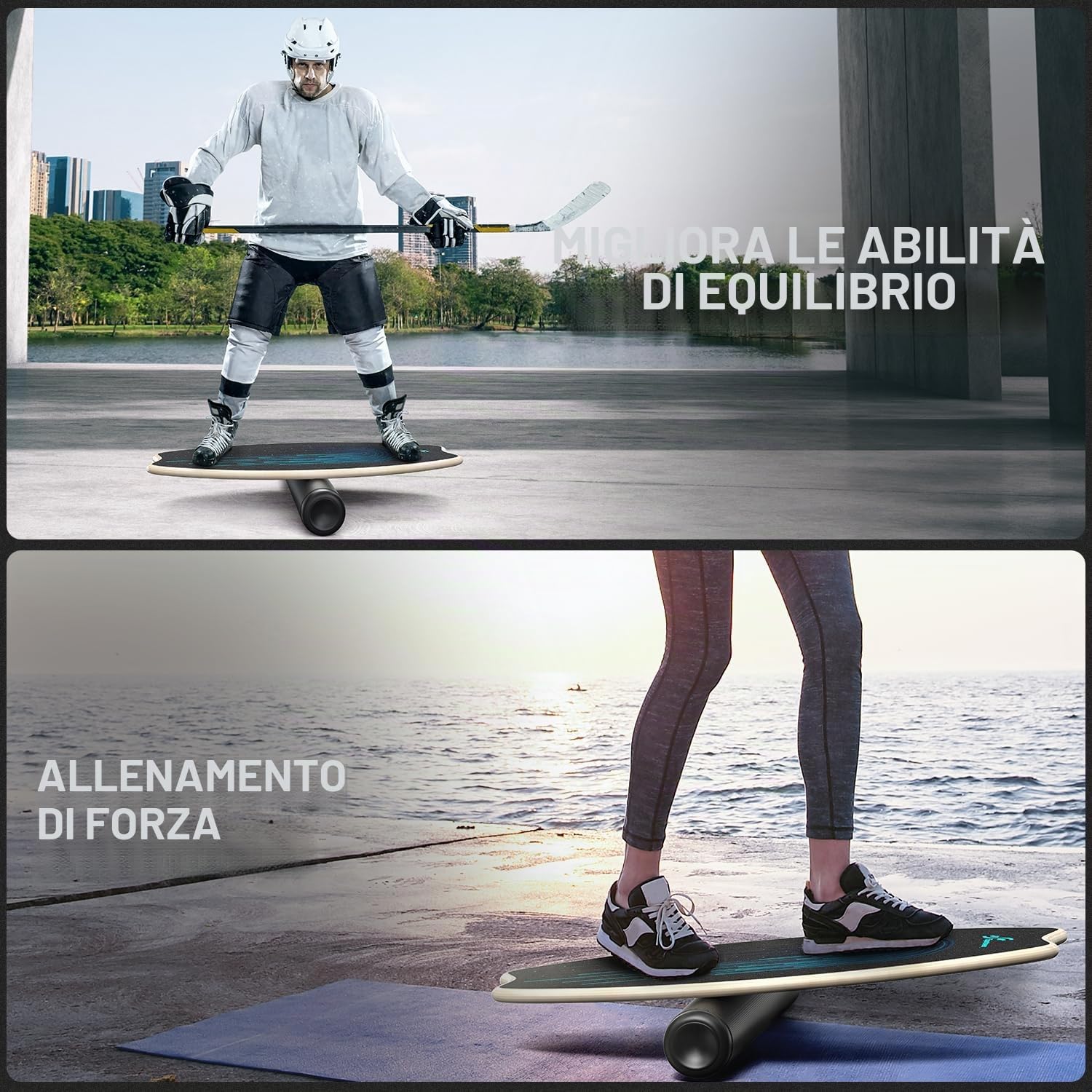 Balance Board in legno: Sportneer, skateboard, tavola da surf indoor e allenamento di equilibrio per bambini e adulti