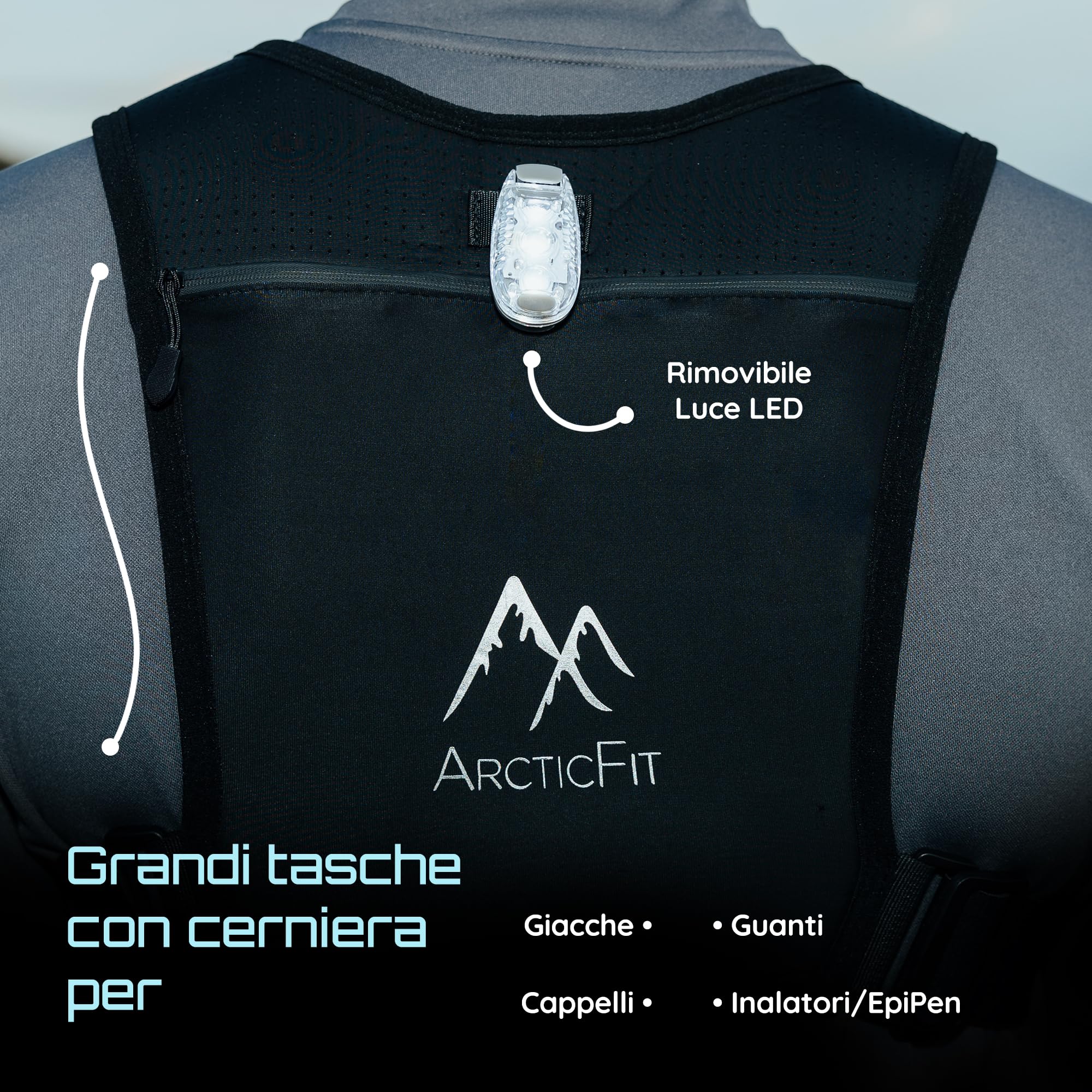 ArcticFit LED Running Vest - Adjustable Unisex Reflective Vest with Phone Holder and Storage - Lightweight and Durable Running Backpack Alternative - Hydration Vest