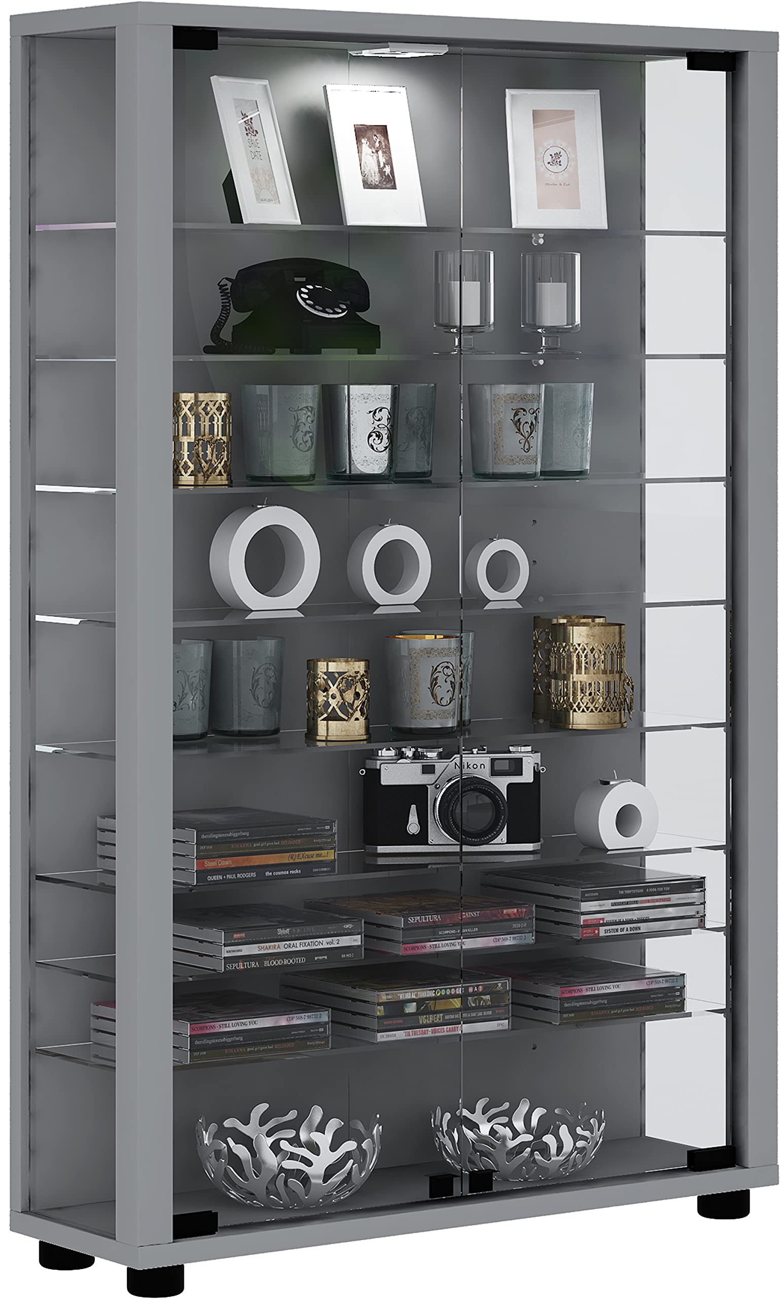 VCM 906131 Lumo Mini Vitrine Indépendante Bois Argent 90 x 59 x 18 cm