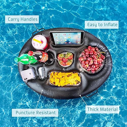 Miniatura 10 de ZONETECH Soporte inflable flotante para bebidas para piscina, bañera de hidromasaje para adultos, barra de servicio de bufé, bebidas, frutas,