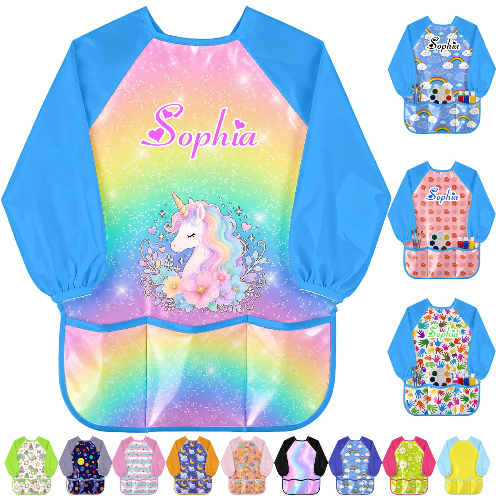Personalised Kids Art Smock Custom Name Waterproof Toddlers Painting Apron
