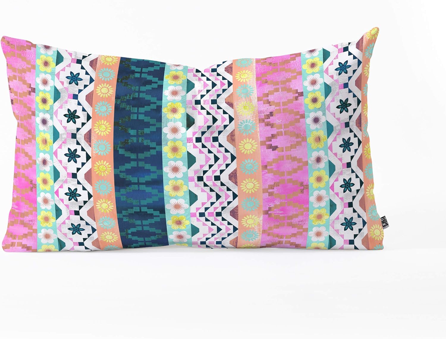Deny Designs Schatzi Brown Aviana Boho Stripe Oblong Throw Pillow, 23" x 14", Pink