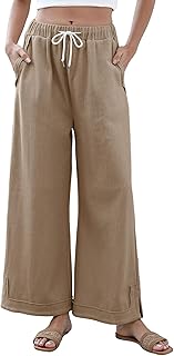 Pantalones palazzo holgados de pierna ancha para mujer, estilo casual, holgados, con cordón, cintura elástica, con bolsillos