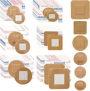 120PCS Breathable Stretch Fabric Adhesive Bandages Variety Pack 6 Sizes Round Oval Square Small Area Flexible Coverage for Face Finger Nose Toe Minor Cuts Scrapes