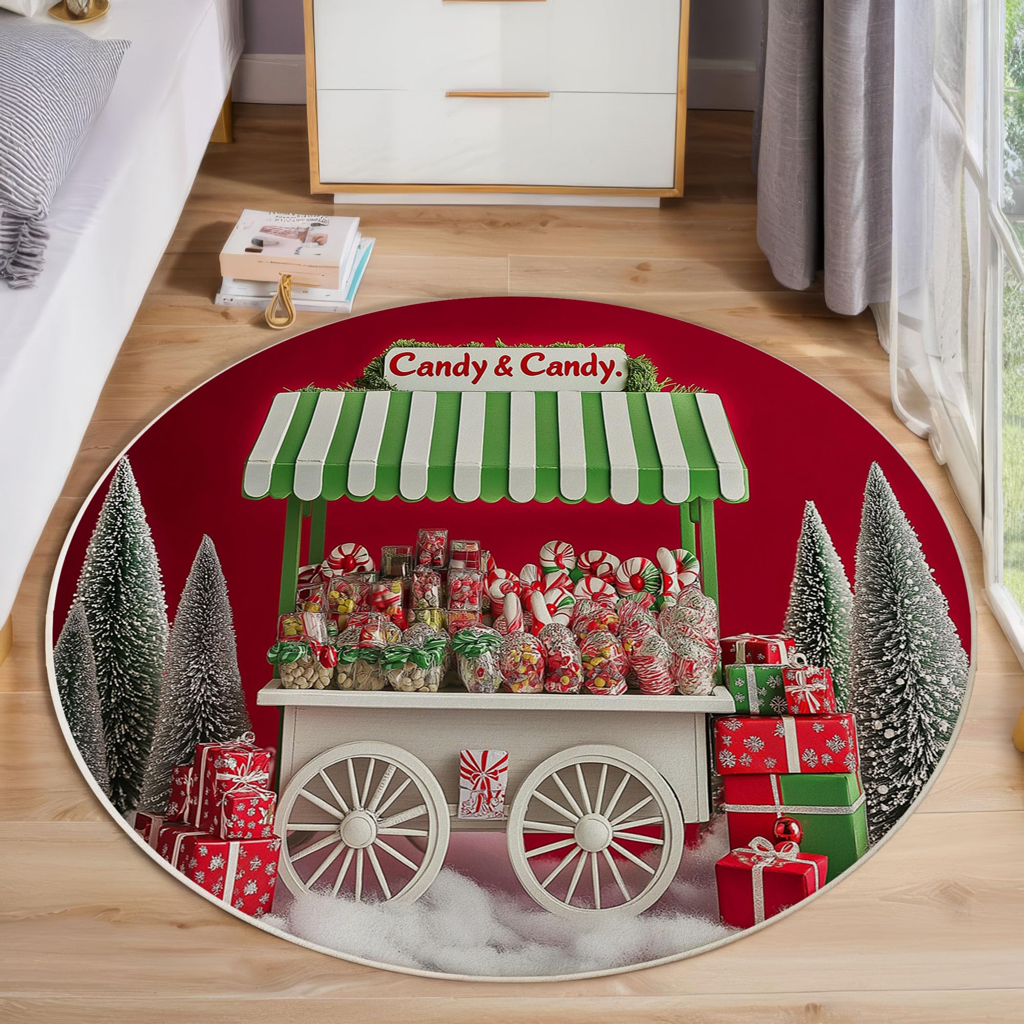 Tapis chariot de bonbons de Noël 200 cm rouge foncé lavable