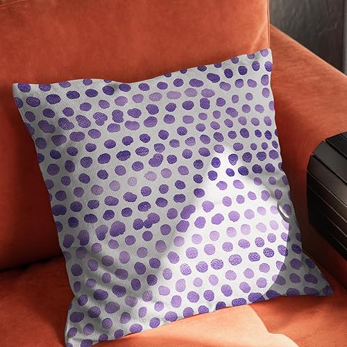 Miniatura 8 de Juego de 2 fundas de almohada de lunares color violeta crema de 18 x 18 pulgadas, diseño bohemio para exteriores, diseño bohemio con pinceladas,