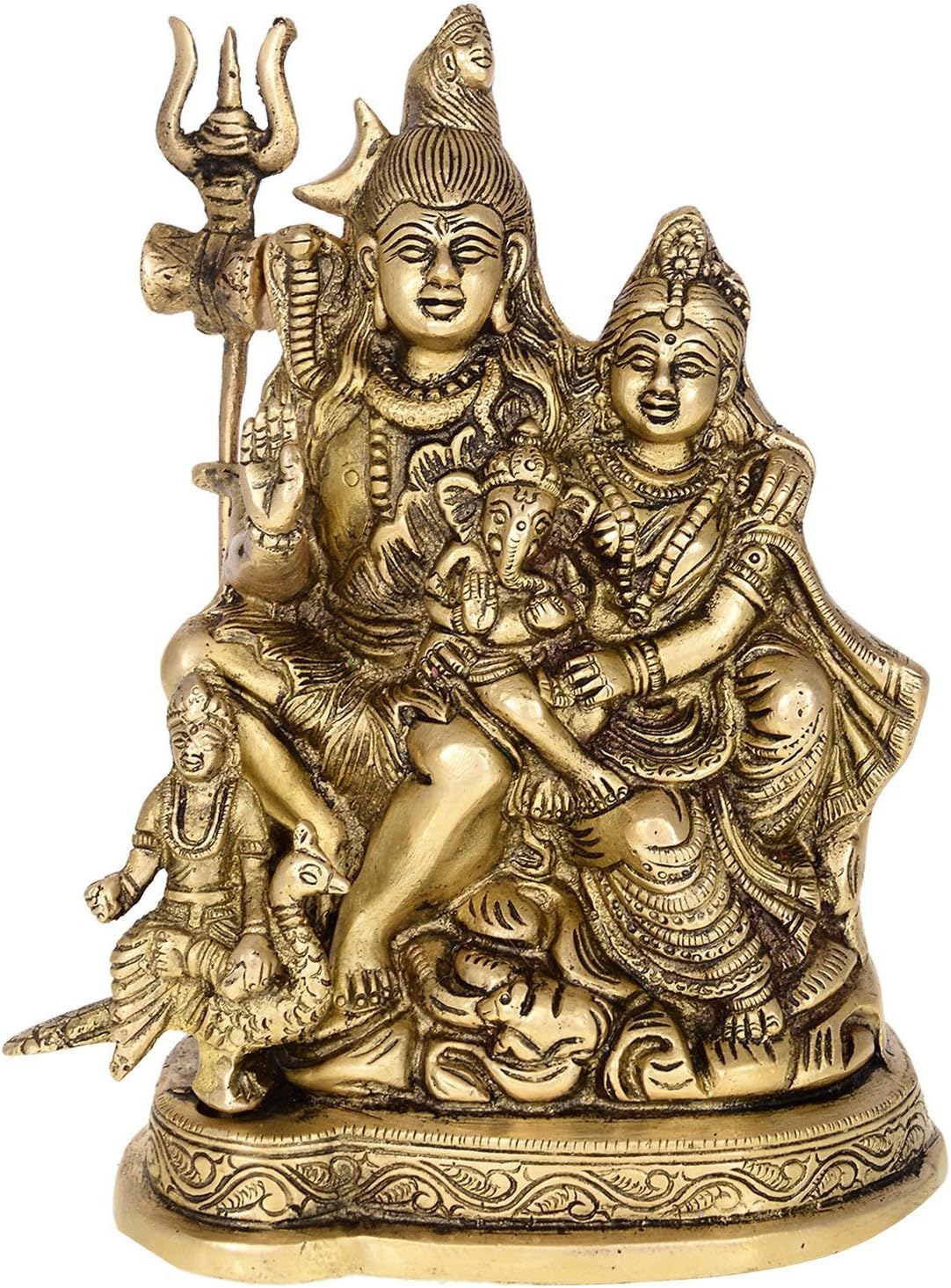 Since 1973 Kapasi Handicrafts Lord Shiva Parvati, Ganesha And Kartik Brass Idol Statues Gold