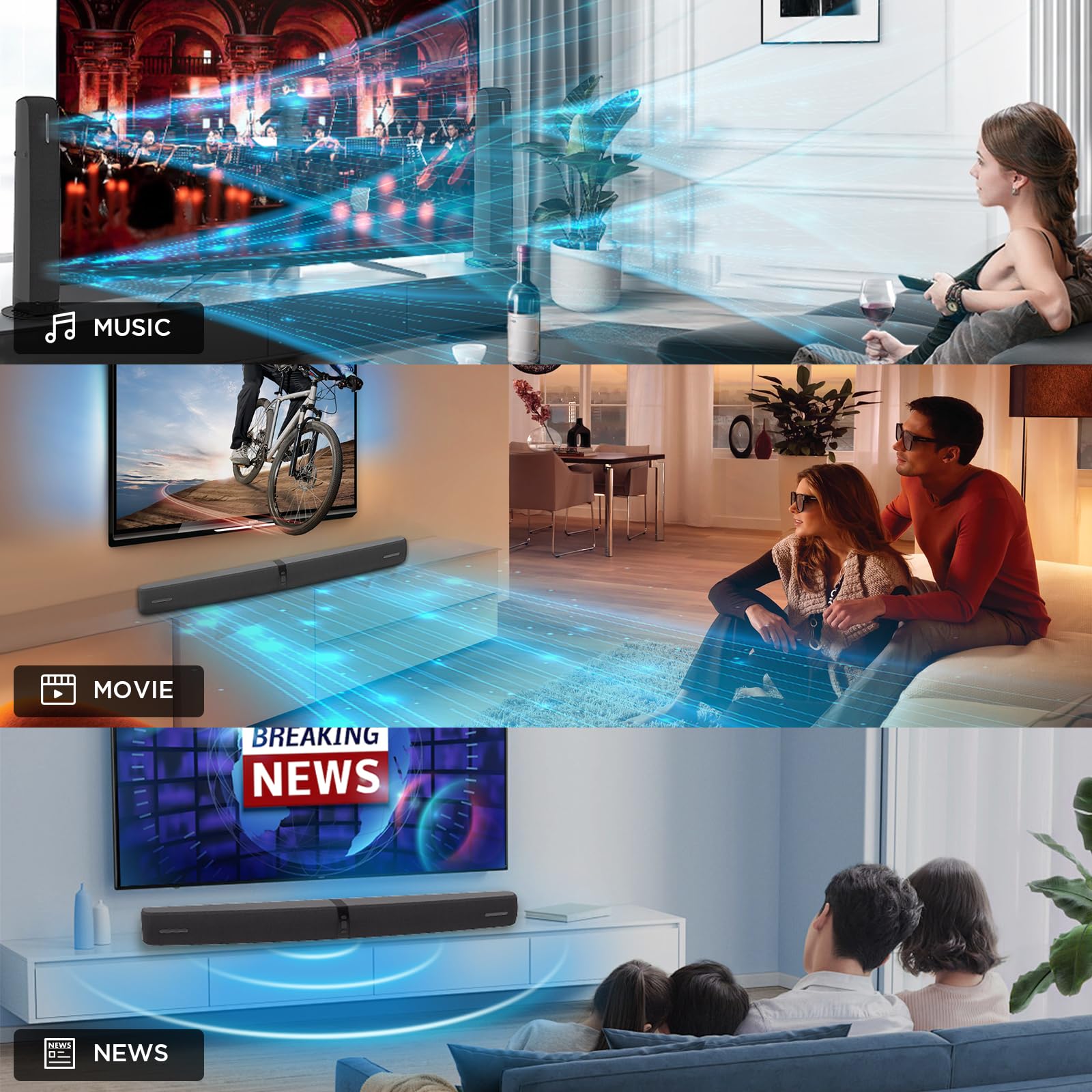 GarageRock Soundbar für TV Geräte, Teilbare 2-in-1 TV Soundbr mit Automatischer Lautstärkeanpassung,Soundbar for TV/PC/Beamer