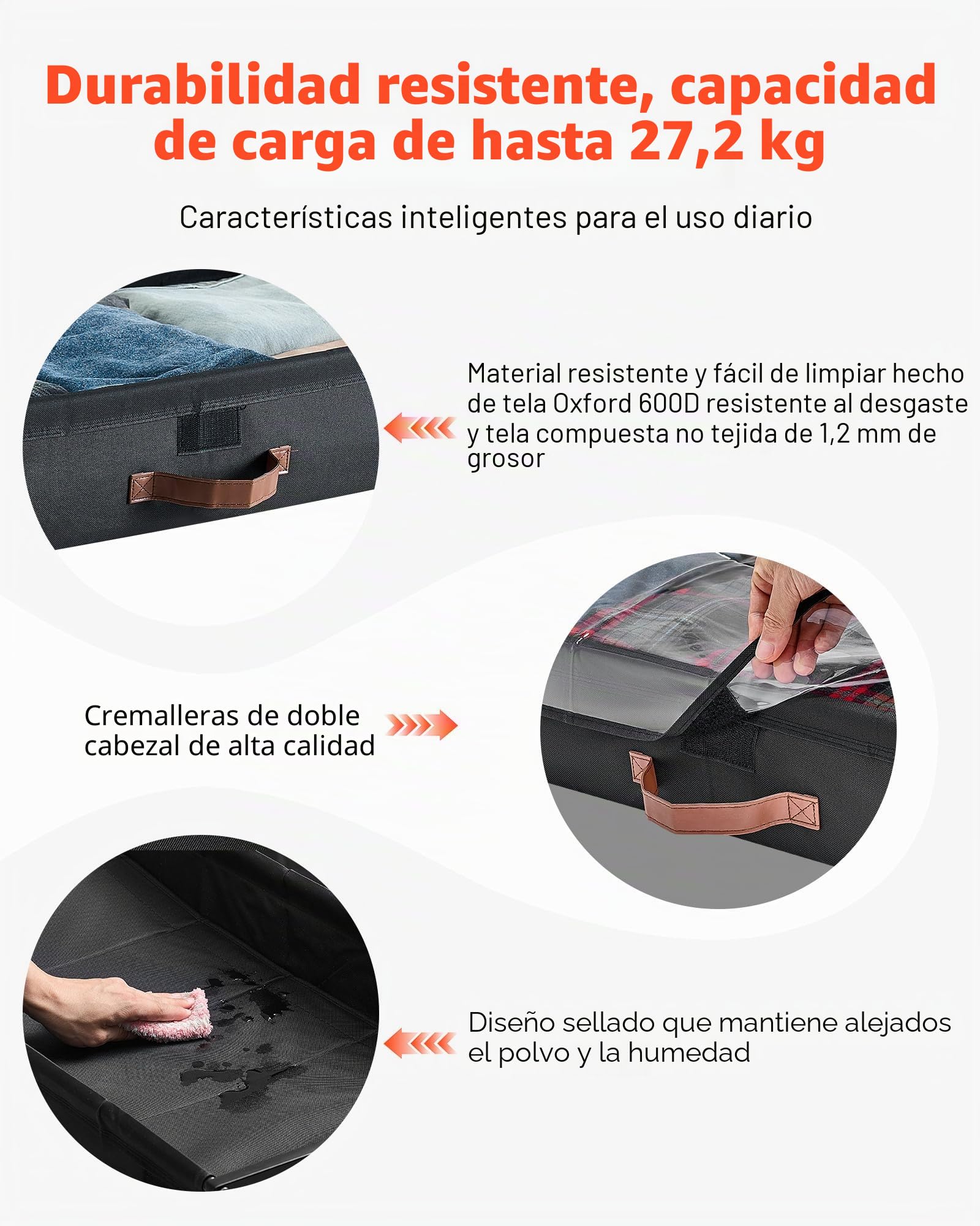 VEVOR Contenedor de Almacenaje para Debajo de Cama con Ruedas 91,5 x 46 x 18,5 cm 2 Piezas Bolsa Bajo Cama con Tapa Transparente Organizador de Ropa, Zapatos, Mantas para Dormitorios, Salas de Estar