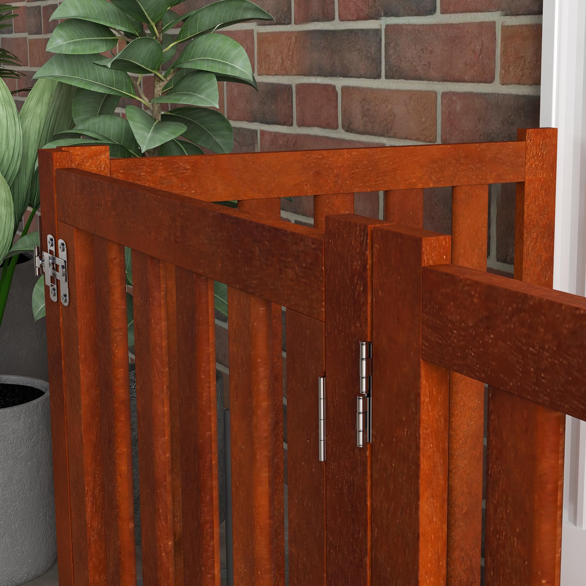 PawHut Recinto per cani in legno bifacciale pieghevole e autoportante, recinto per cani da interno a 4 pannelli con porta, con piedini di sostegno, per animali domestici, 205 x 60 cm, marrone