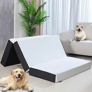 6" Cot Tri-Fold Memory Foam Folding Mattress Topper with Washable Cover - Cooling Mattress Pad for College Dorm, Single Bed, Camping, and Guest Bed - 75"x31"x6"
