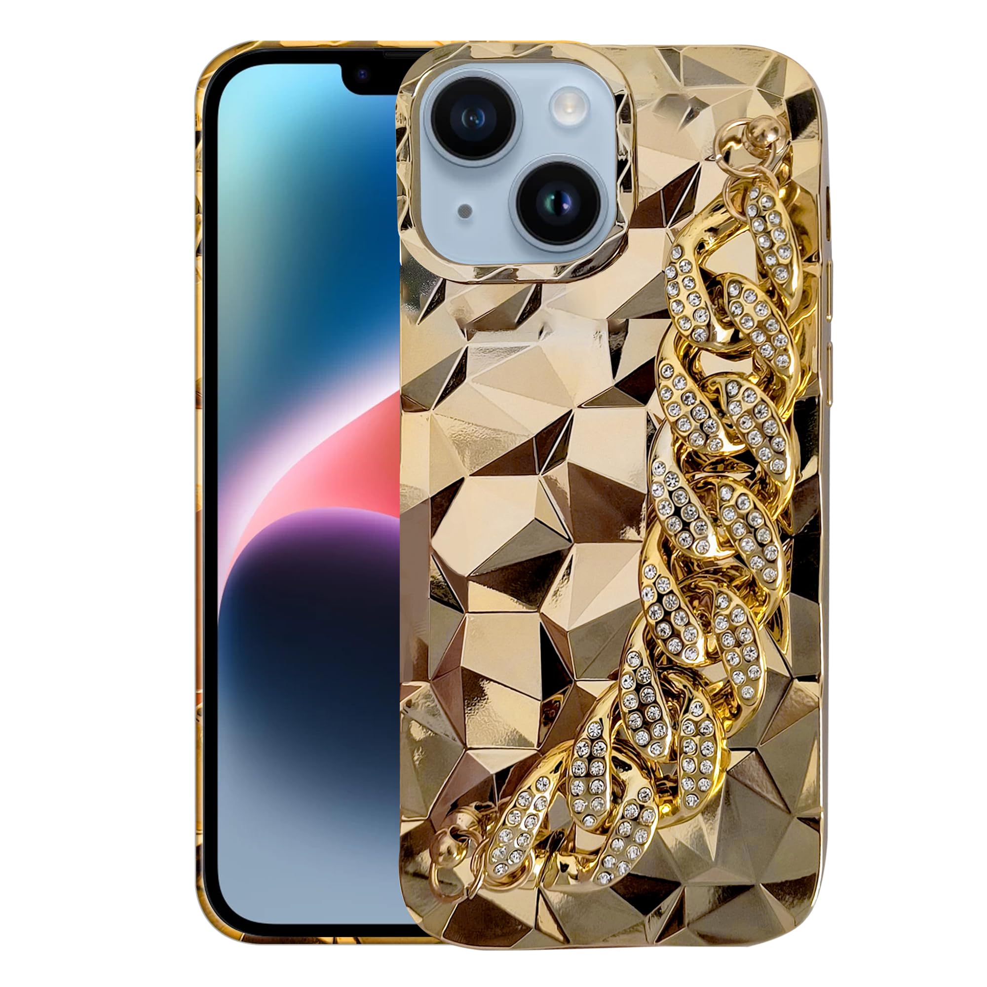 Knotyy 3D Design Back Cover for iPhone 14 | Sparkling Soft TPU case Cover | Metallic Look Bracelet Chain Cover | Raised Camera Edges for Protection for iPhone 14 | Pack of 1 - Gold (B0D78YDYC8) Amazon Price History, Amazon Price Tracker