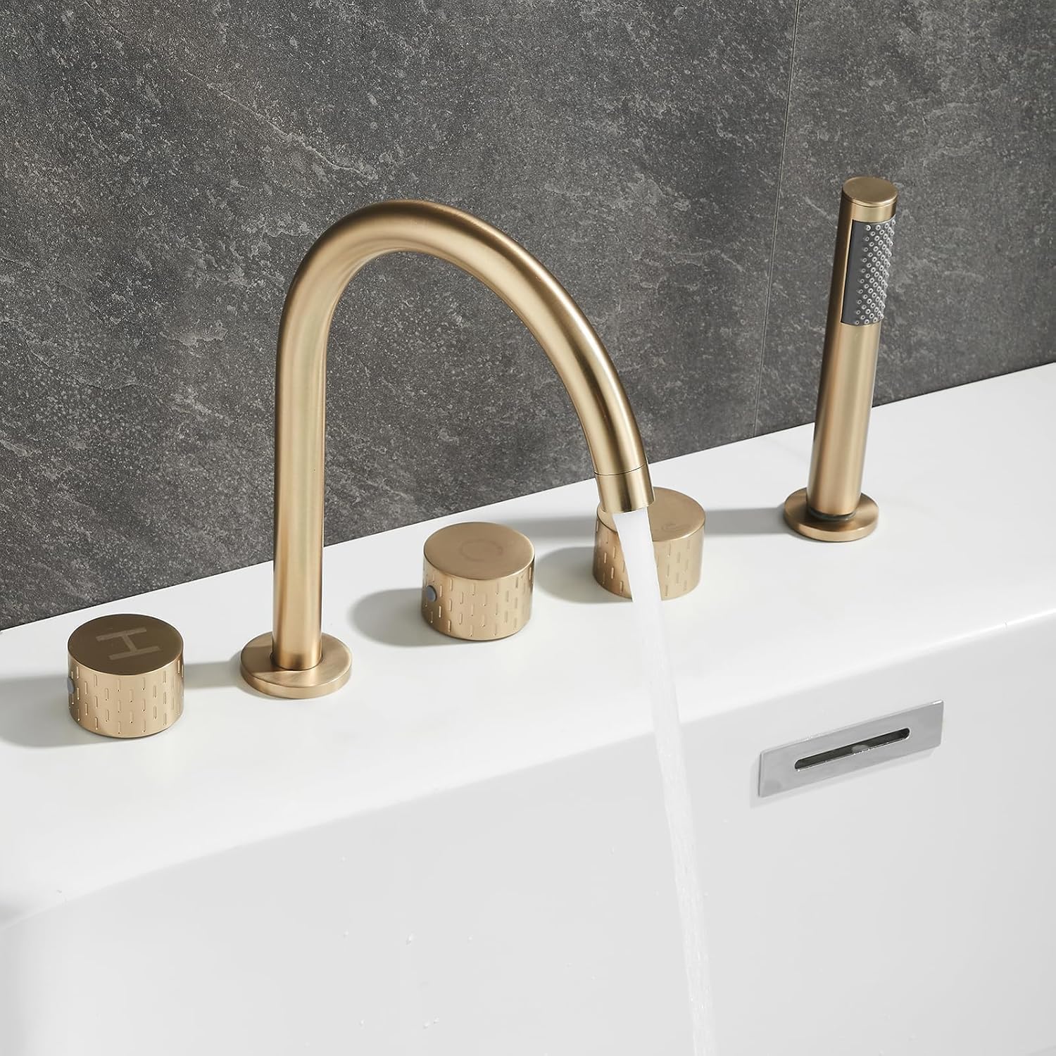 KUNYOS Bathtub Faucets 5 Hole Tub Rim Faucet Faucet Shower Bathtub 360° Swivel Spout Mixer Tap Shower With Hand Shower Shower Two Handles