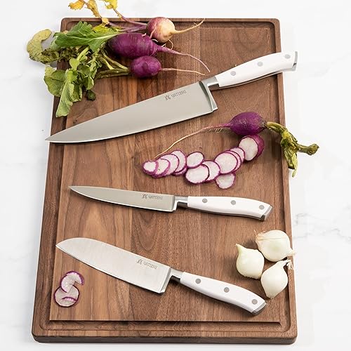 Miniatura 7 de Yatoshi - Juego de cuchillos de 15 piezas, color blanco, juego de cuchillos de cocina profesionales, acero inoxidable ultra afilado de alto carbono
