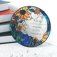 Vista 3 de Vitrales de 7.8 pulgadas con diseño de atrapasoles con texto en inglés "As for Me and My House We Will Serve The Lord Christian Wall" Arte
