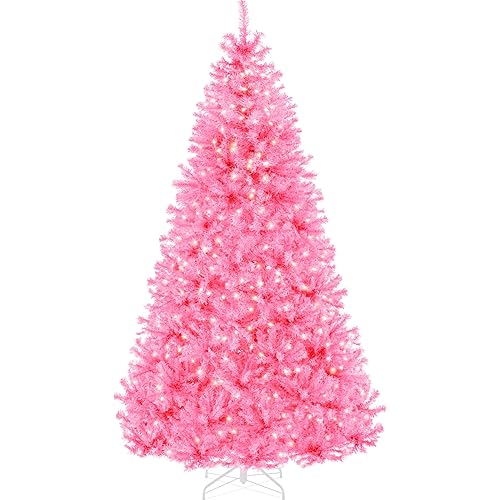 Best Choice Products 6ft Pre-Lit Pink Christmas Tree, Full Artificial Holiday Decoration for Home, Office, Party Decoration w/ 947 Branch Tips, 250 Lights, Metal Hinges, Foldable Base