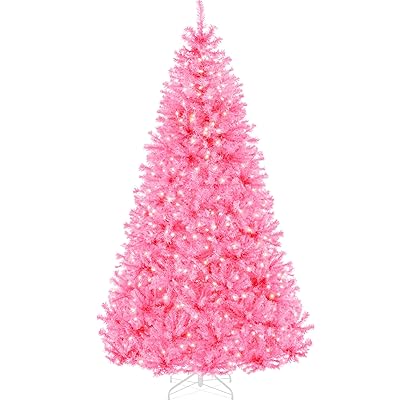 Best Choice Products 6ft Pre-Lit Pink Christmas Tree, Full Artificial Holiday Decoration for Home, Office, Party Decoration w/ 947 Branch Tips, 250 Lights, Metal Hinges, Foldable Base