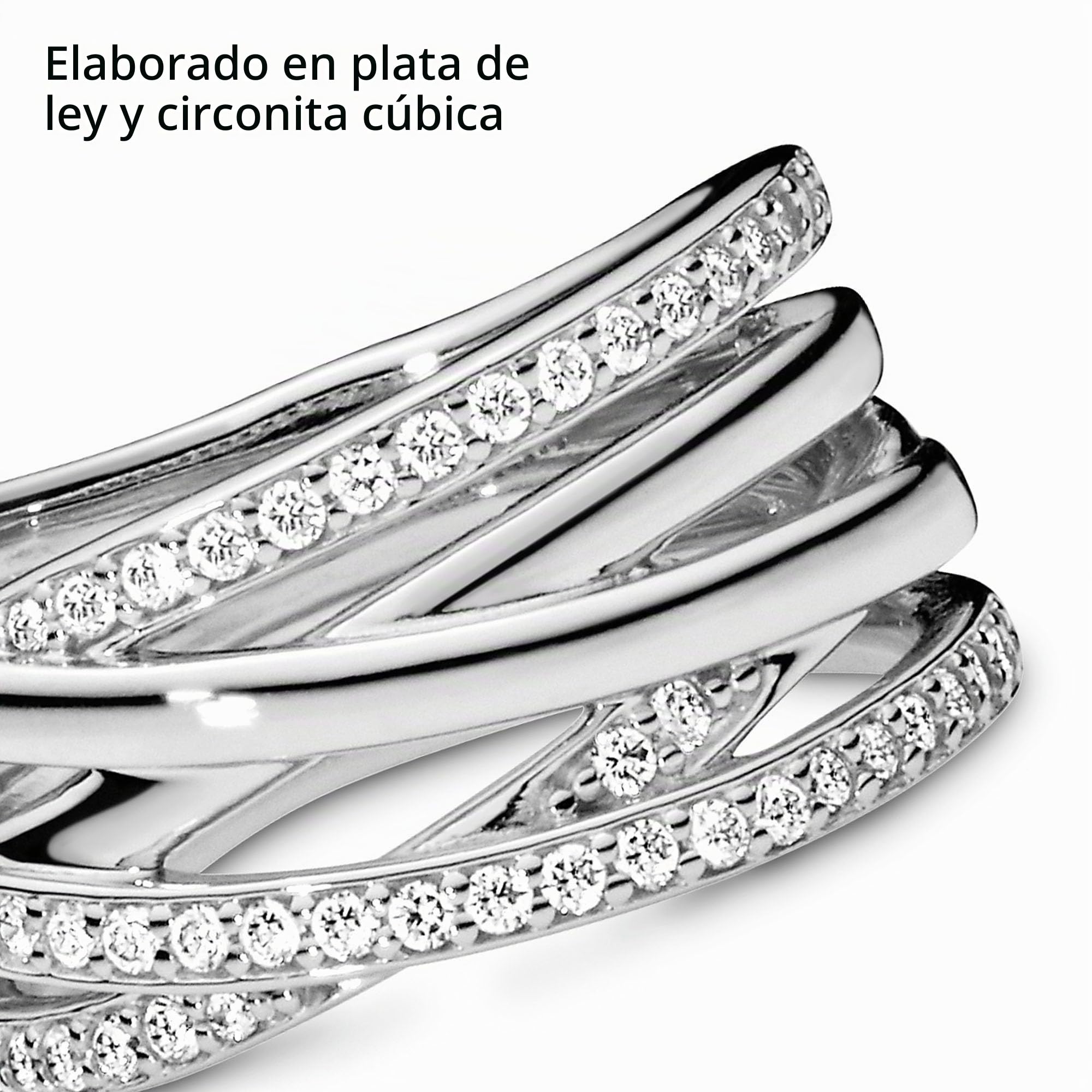 PANDORA Timeless Anillo con líneas centelleantes y pulidas de plata con circonitas cúbicas transparentes
