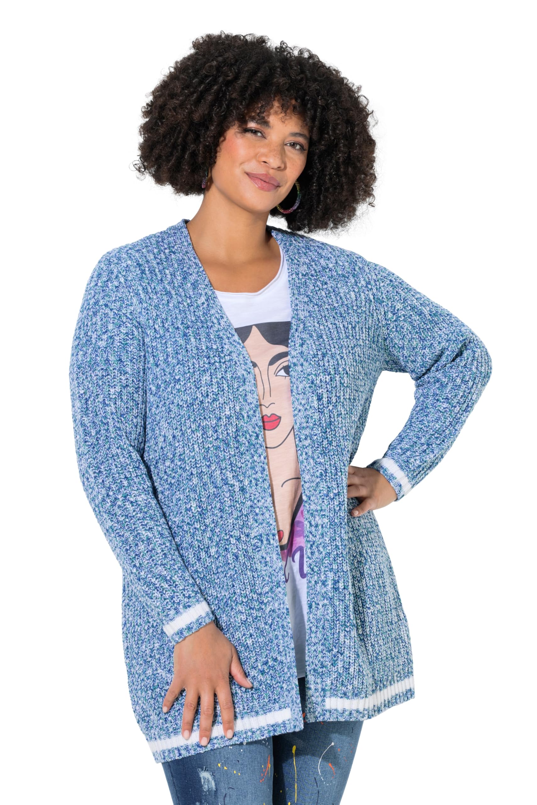 Angel of Style Damen große Größen Übergrößen Plus Size Strickjacke, längere, offene Passform, Rückenherz 848883