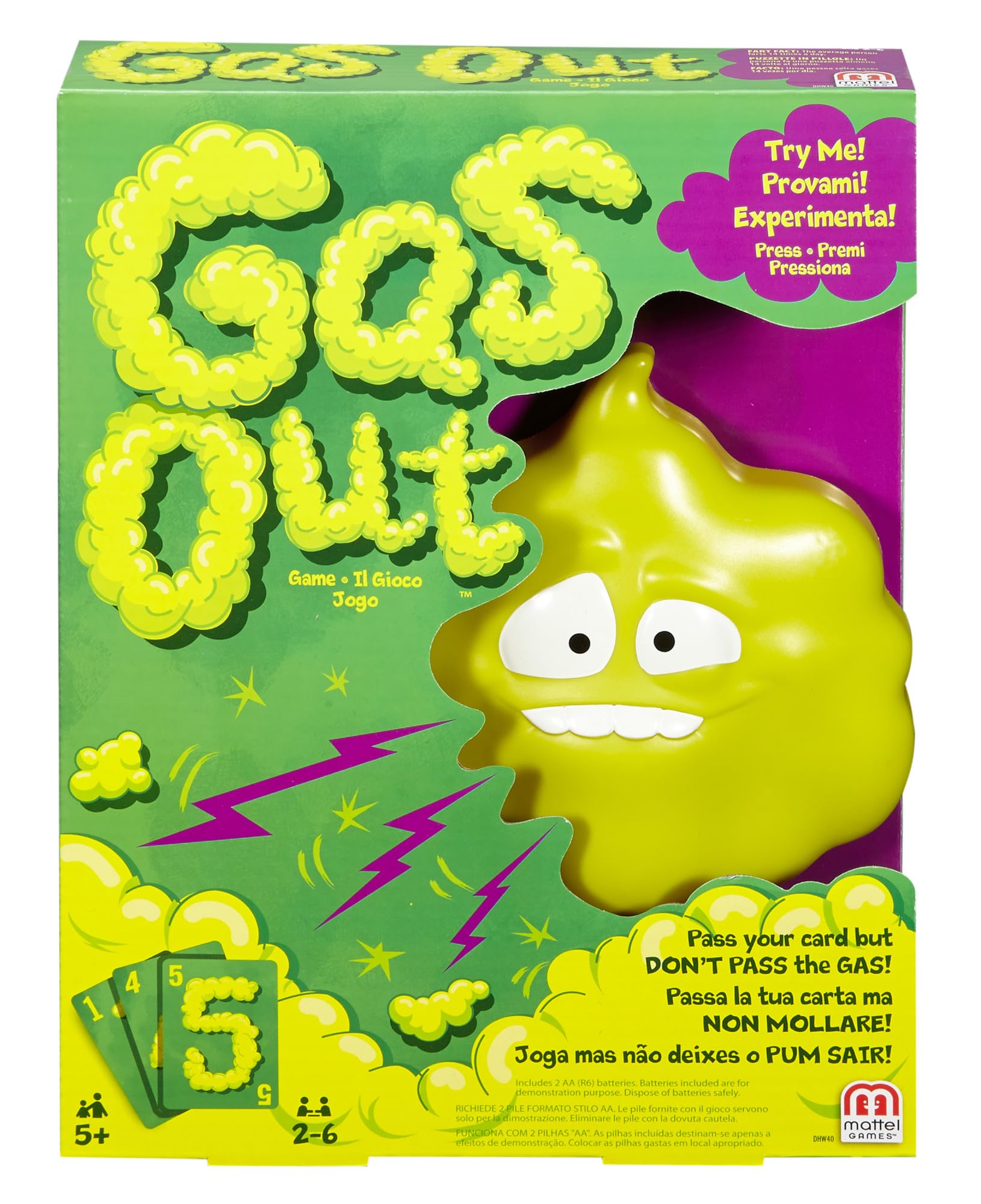 Mattel Games Gas Out, include una Puzzetta (la nuvoletta elettronica) e 56 carte, gioco per bambini +5 anni, DHW40