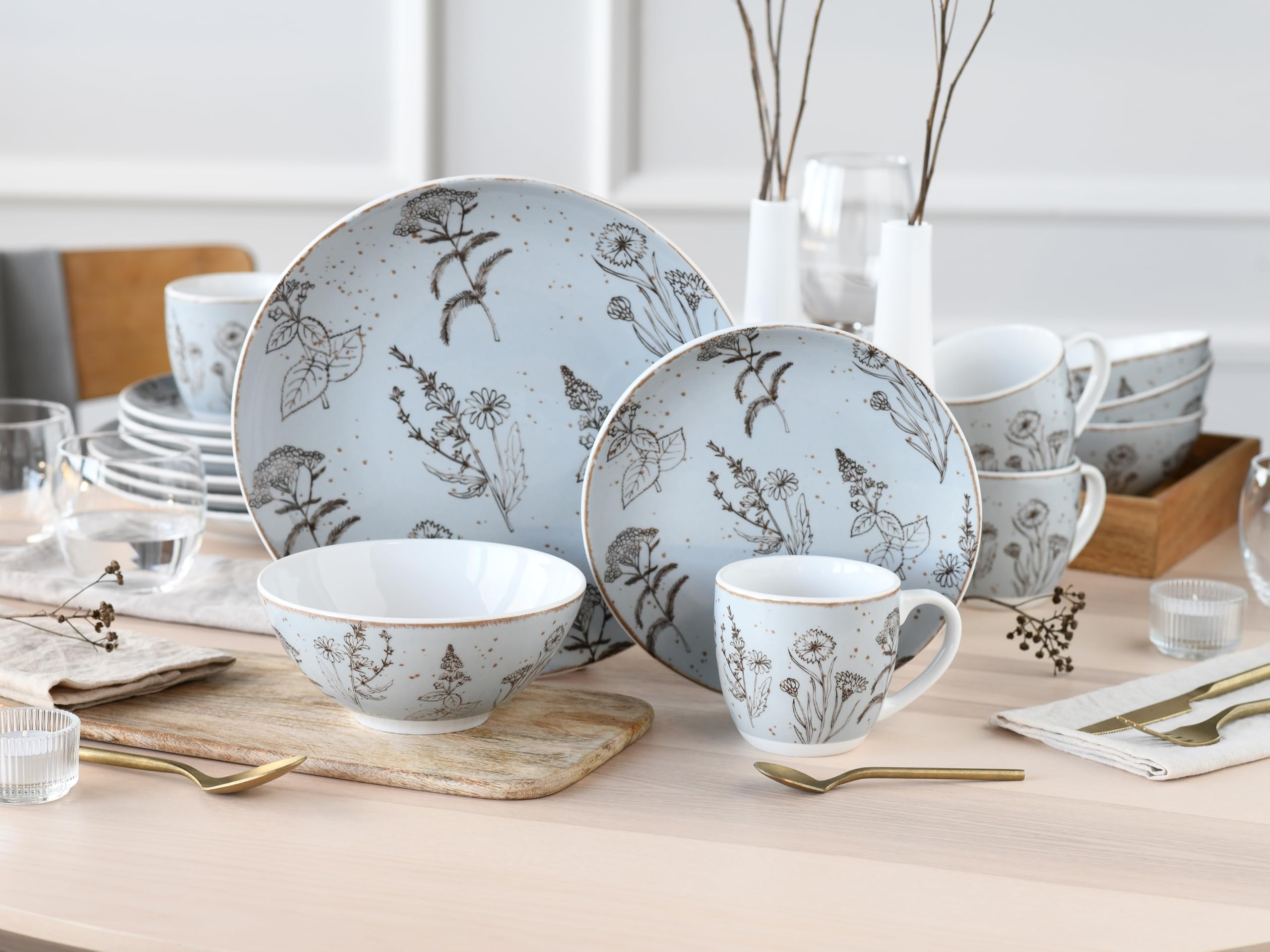 CreaTable, 22507, Serie Vintage FLOWERS, 16-teiliges Geschirrset für 4 Personen, Kombiservice aus Porzellan, spülmaschinen- und mikrowellengeeignet, Made in Europe
