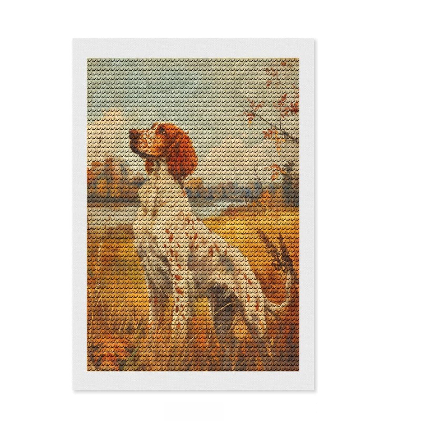 Junmoney Vintage English Setter Oil Diamond Art Canvas 8"x12", Neat Printed Canvas, Mindful Craft Activity, Cosy Home Accent, Festive Craft Gift