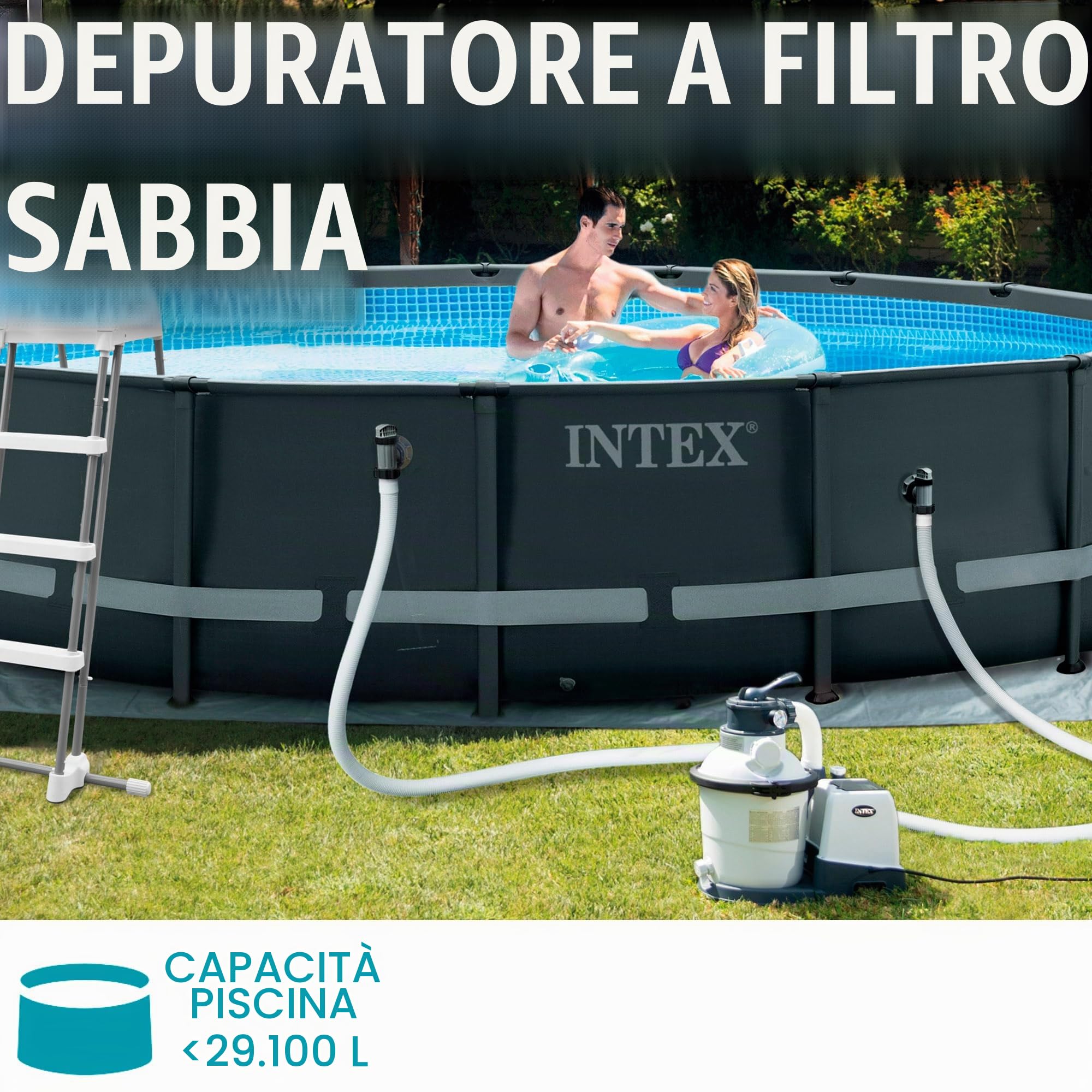 Intex 26792NP – Piscina Fuori Terra Prisma Frame Rettangolare, Pompa Filtro 3785 L/h & 26644 – Pompa Filtro a Sabbia Krystal Clear, Flusso d'Acqua 5700 L/h, Flusso di Sistema 4000 L