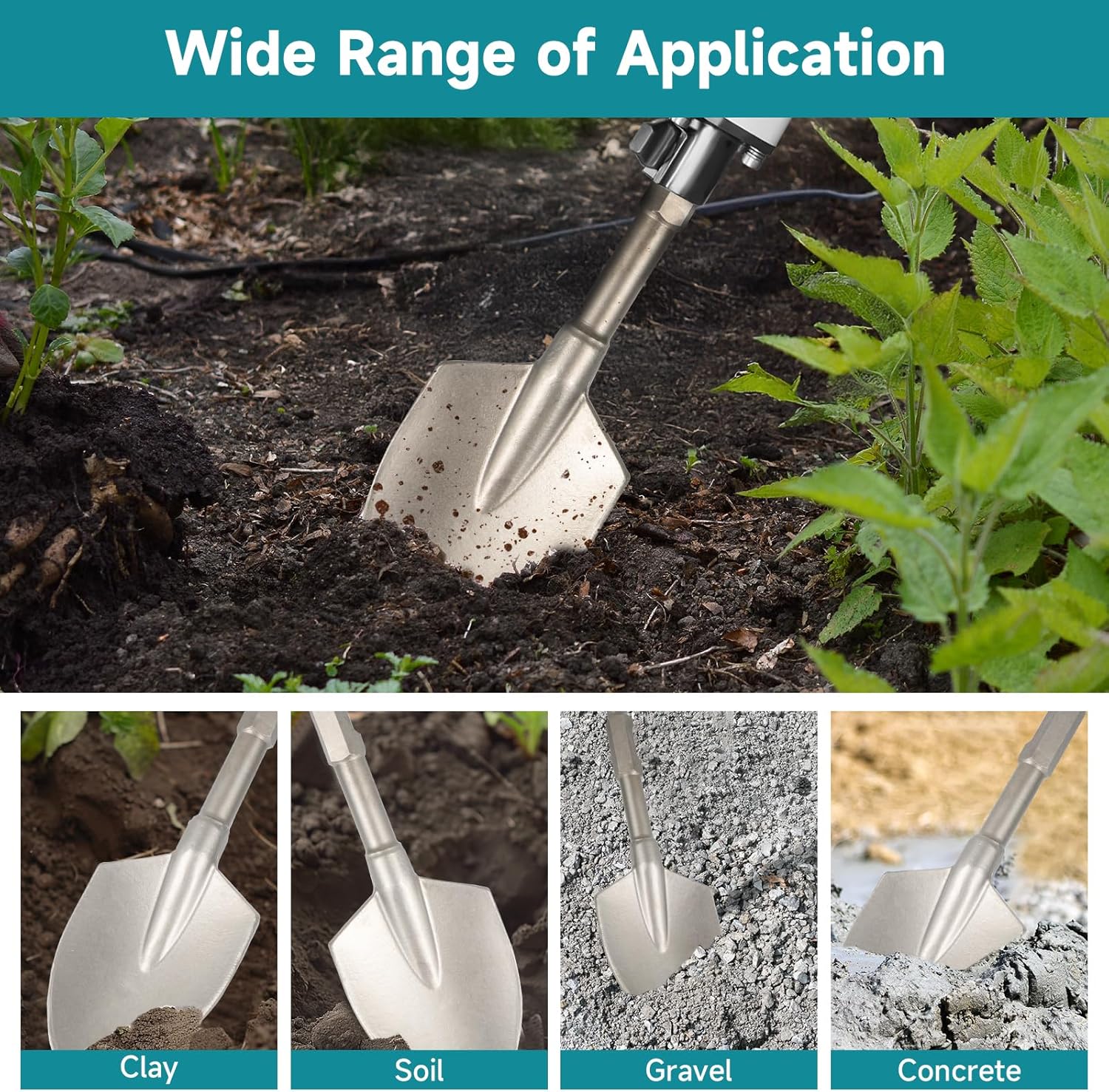 65A Shank Chisel Bit 17.3" x 5.3", Hex Clay Spade Shovel Bit for Makita Jack Hammer, Cordless Jack Hammers, 1-1/8 Jack Hammer Bits, Demolition, Gardening, Landscaping, Concrete, Sand, Stone