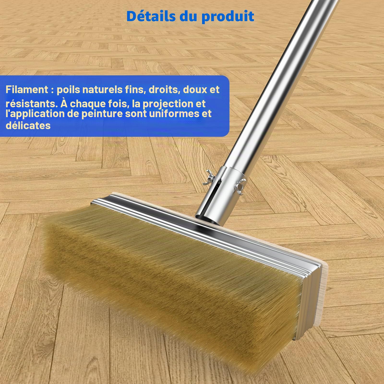 Pinceau de peinture pour terrasse avec manche long de 139,7 cm et 2 têtes de pinceau de 18,1 cm, grand applicateur de teinture pour terrasse pour murs, planchers en bois, teintures pour bois