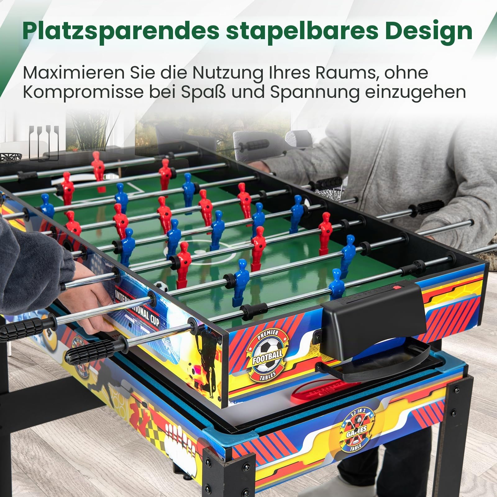 HOMASIS 12 in 1 Spieltisch inkl. Zubehör, Multi Tischspiel Set mit Tischfußball, Airhockey, Billard, Tischtennis, Schach, Bowling, Shuffleboard, Multigame Multifunktionstisch für Kinder & Erwachsene
