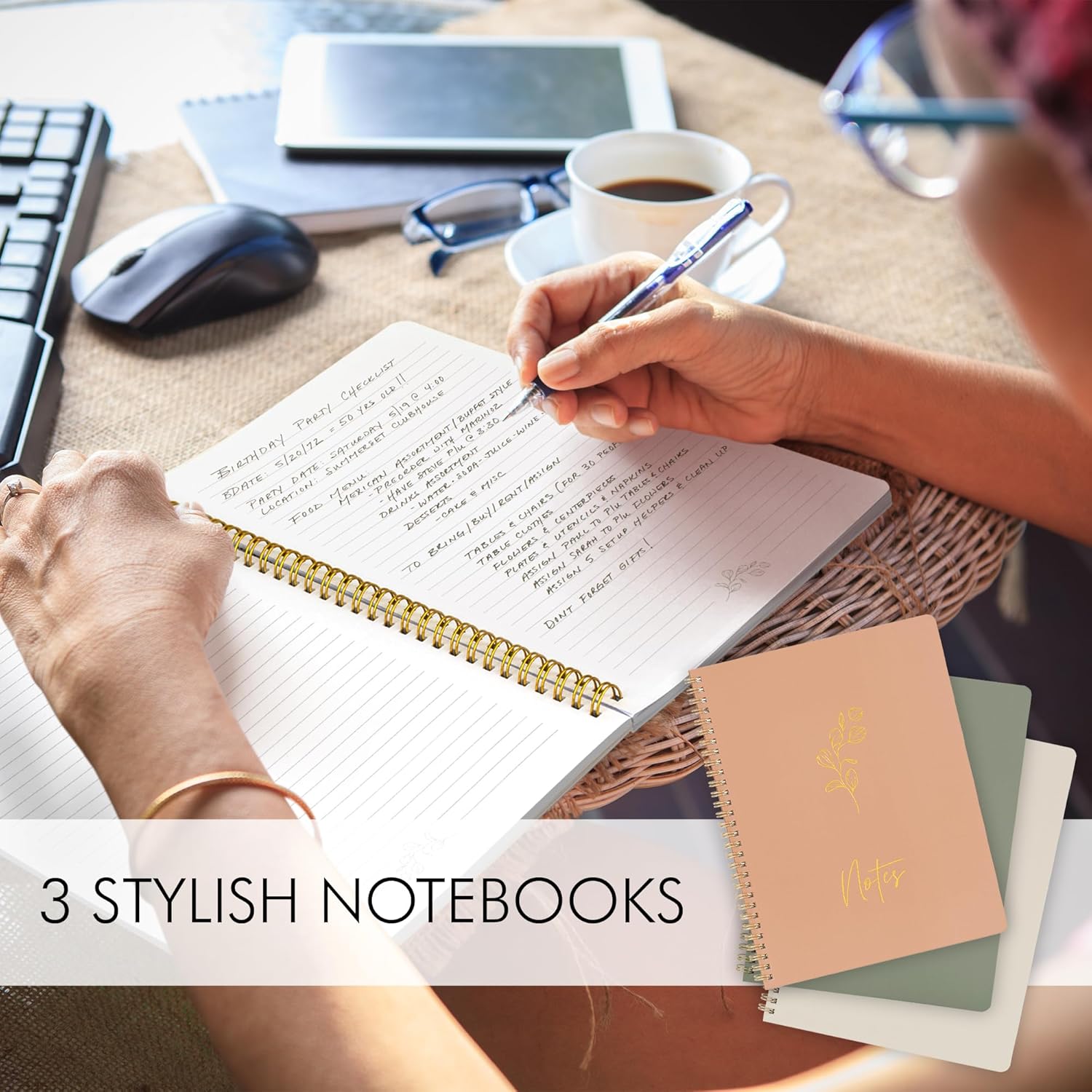 ZICOTO Aesthetic Spiral Notebook Set of 3 For Women 10.5 x 8 - Large College Ruled Journal/Notebook with Large Pockets And Lined Pages - Perfect Supplies to Stay Organized at Work or School - Image 7