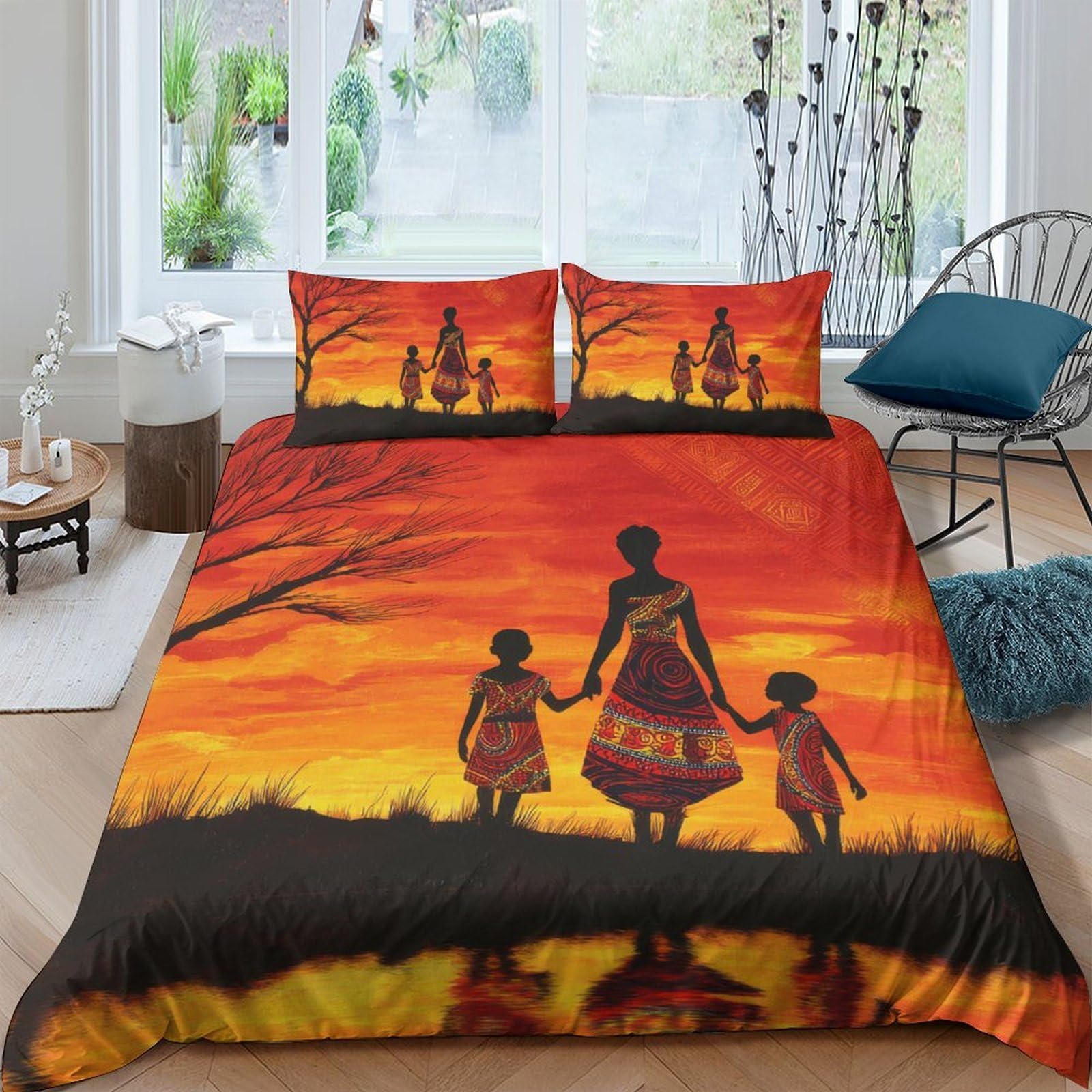 Ctjqhvkz Style-3 3D Printed Sunset Family Fitted Sheet Microfiber Soft Breathable Silhouette Bed Cover For Bedroom Guest Room Decor Single（135X200cm）