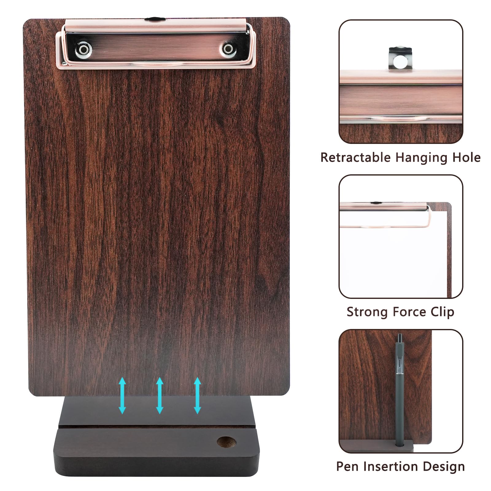 URbantin A5 Wooden Clipboard,4 Pack Clipboards with Wooden Base,Wood Menu Holders Folder for Restaurant, Brown - Image 2