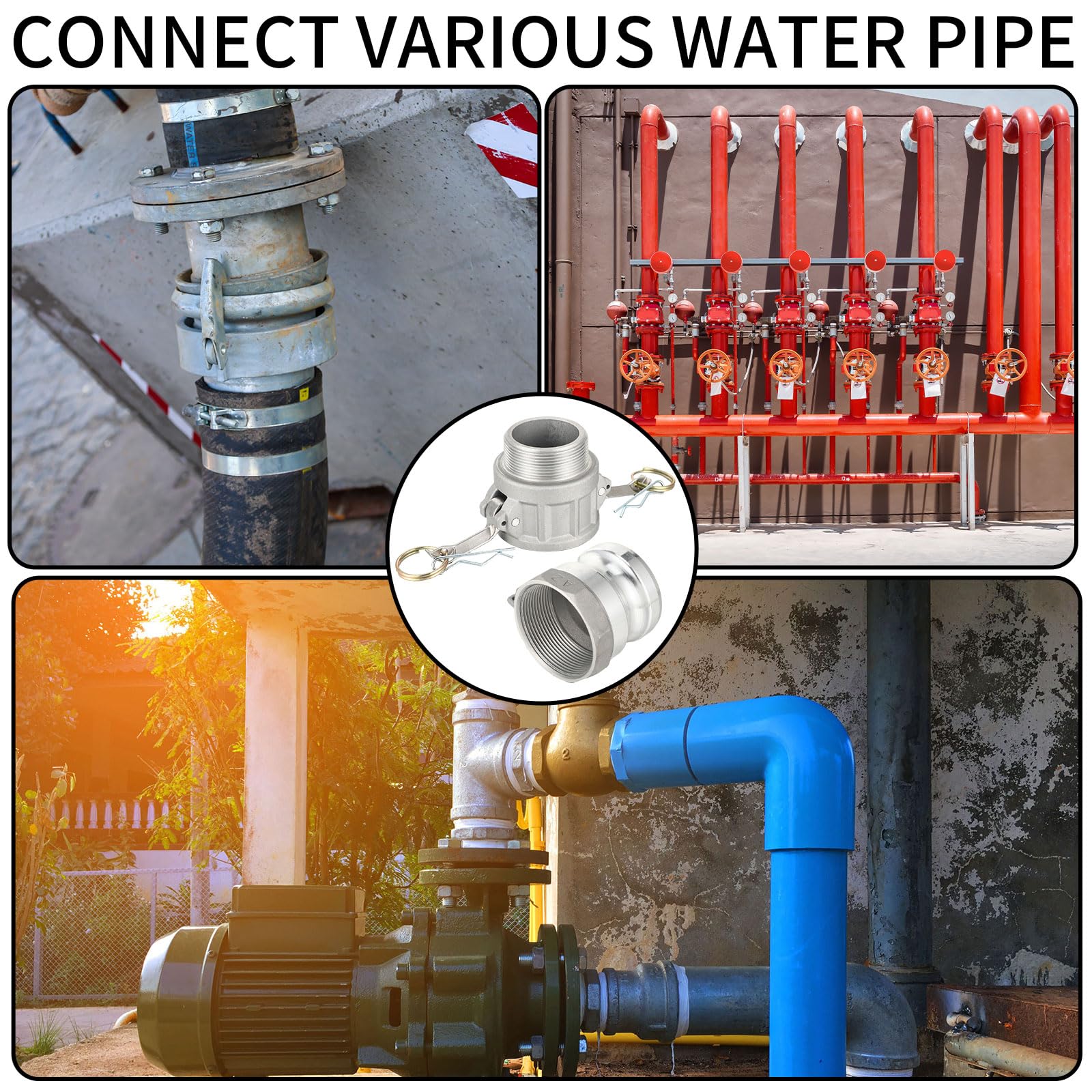 Hicarer 2 accesorios de manguera de ranura de leva tipo B Npt Global y 2 accesorios de bloqueo de leva de aluminio tipo F Npt para agricultura industrial (2 pulgadas)