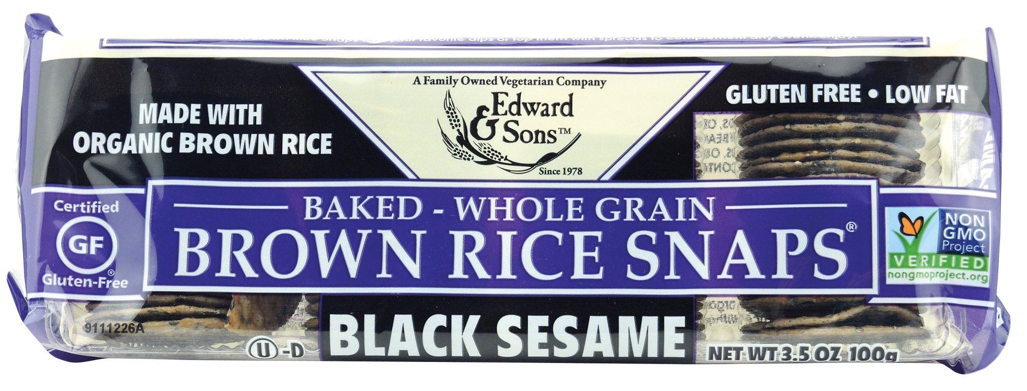 Edward & Sons, Baked Whole Grain Brown Rice Snaps, Black Sesame, 3.5 oz (100 g)