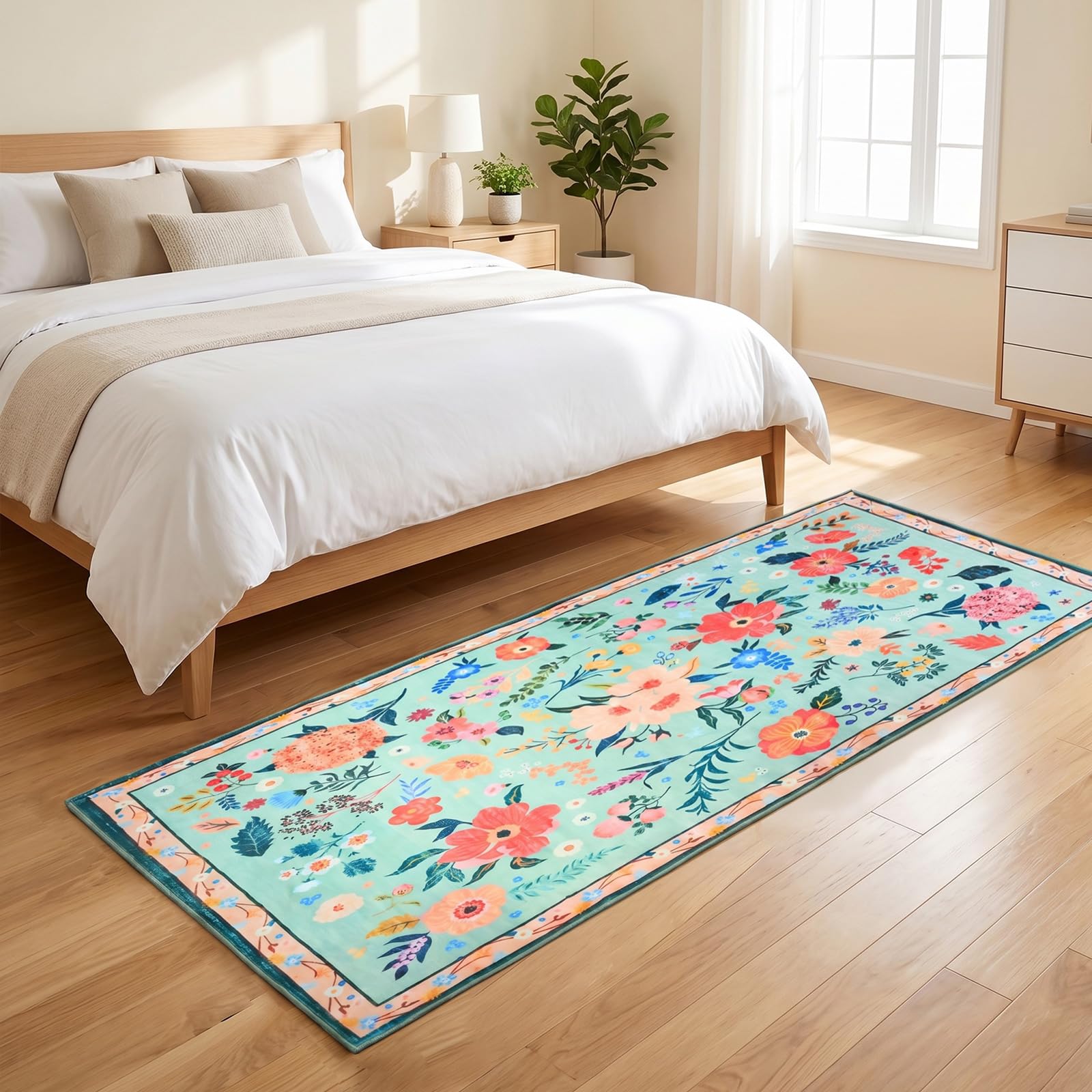 Hallway Runner Rugs 60x180cm- Washable Non Slip Long Carpet Runners for Hallways, Boho Floral Soft Long Hall Runner Rugs for Hallway, Low Pile Non Shedding Kitchen Runners for Entryway Bedroom Laundry — image 1