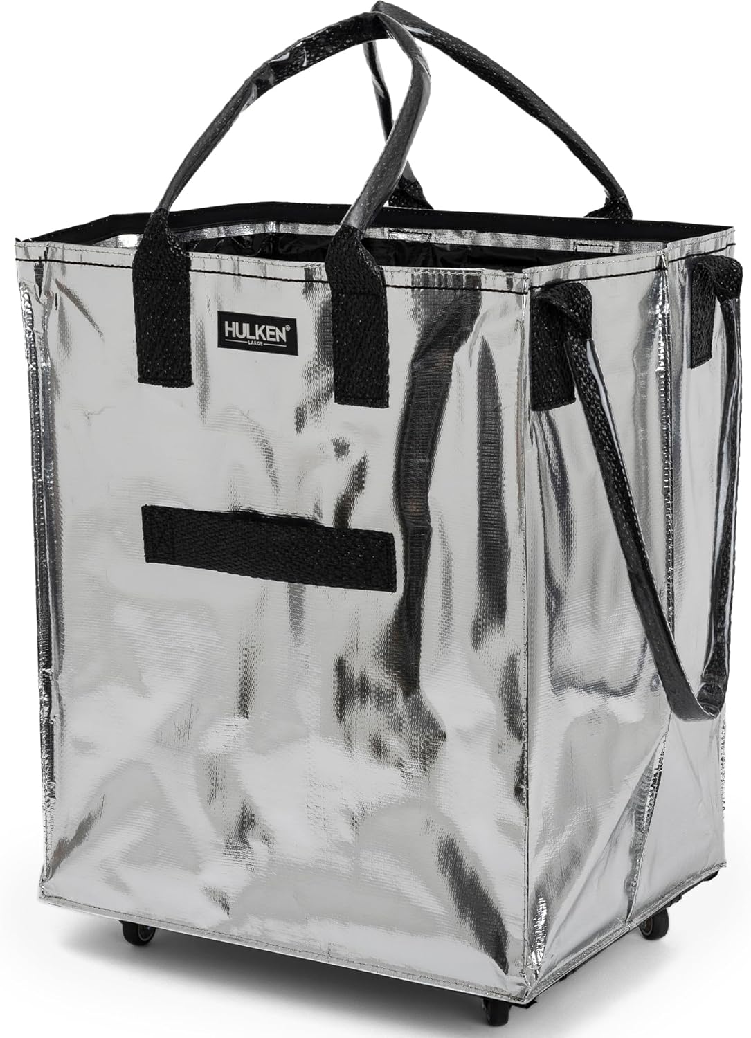 (Large, Silver) Reusable Grocery Bag On Wheels, Shopping Trolley, Rolling Tote, Zipper Closure, Lightweight, Carries Up to 66 lb, Folds Flat, Unbreakable Handles