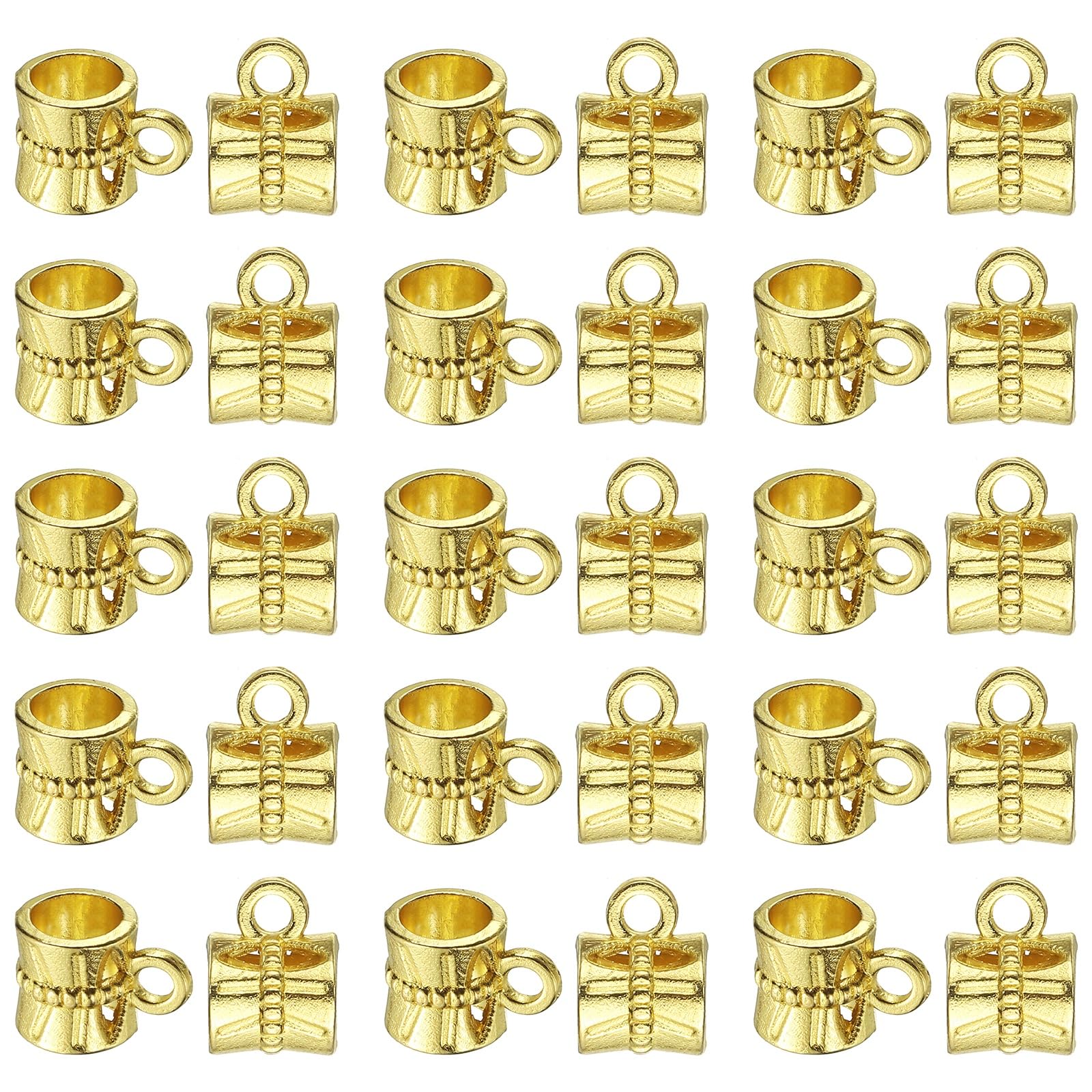 PATIKIL 60Pcs Hanger Beads, Spacer Beads Clasp Bail Tube Metal Alloy Loose Tube Ring Hanger Links Connectors with Loop Charm for Jewelry Making Bracelets Necklace, Gold Tone