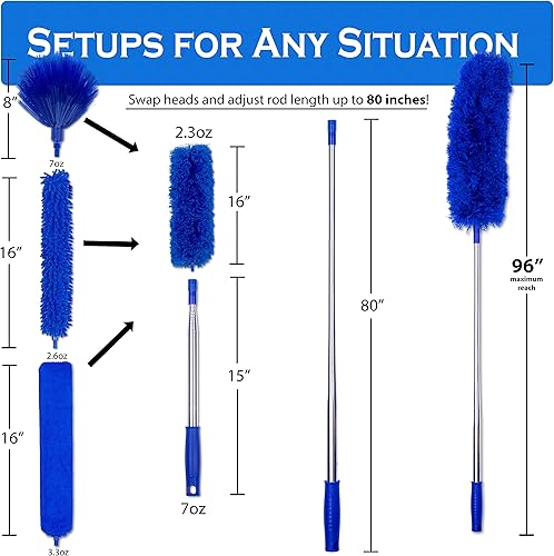 Miniatura 4 de Plumero de microfibra con poste de extensión, juego de 4 plumeros, se extiende de 15 a 80 pulgadas, limpiador de ventilador de techo, perfecto para