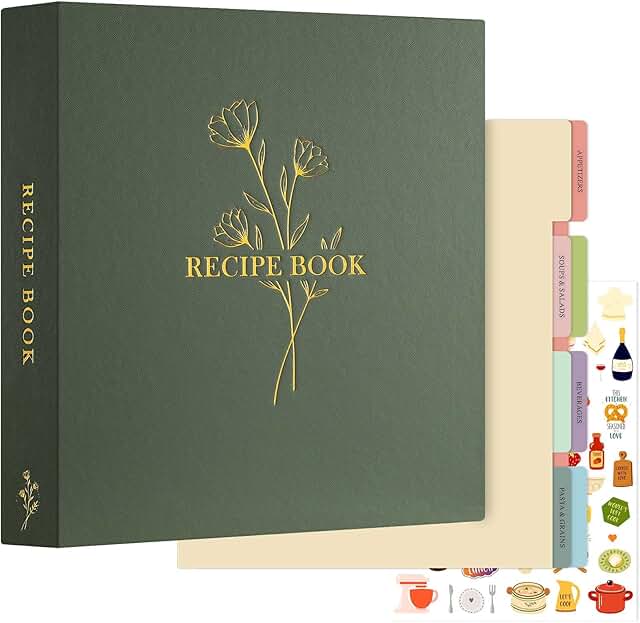 Lanpn Recipe Binder Kit, Green, 116 Pages, 30 x 32 cm, 3 Ring, Waterproo...