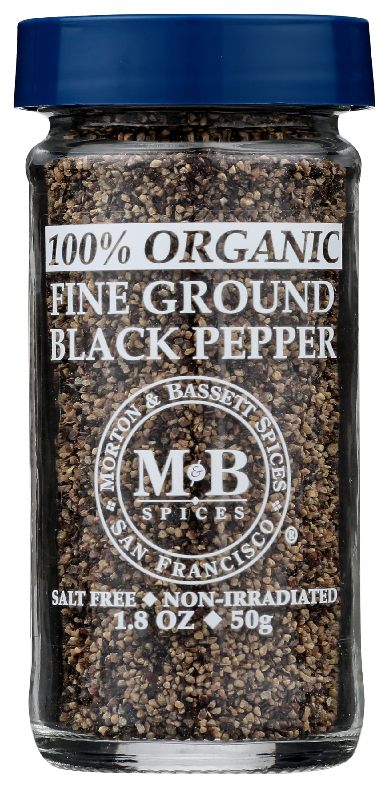 Morton & Bassett 100% Organic Fine Ground Black Pepper | Smooth, Bold Spice for Everyday Cooking | Gluten Free, Salt Free, Non-GMO | 1.8 oz Jar
